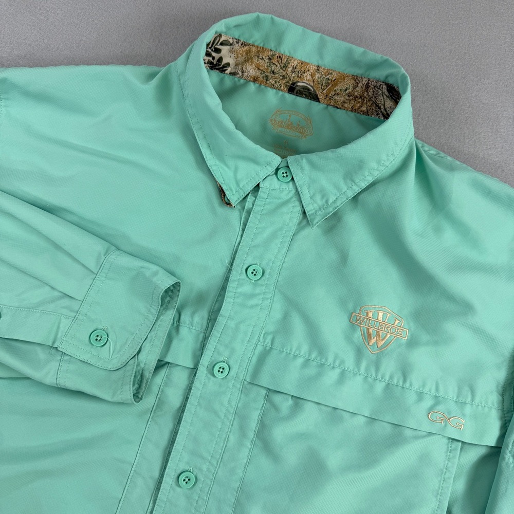 GameGuard Fishing Shirt Mens XL Green Long Sleeve Vented Camo Collar Outdoors